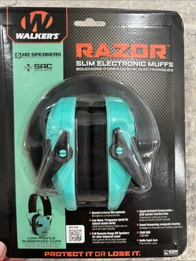 Razor Slim Electronic Muffs by Walker's in Teal and Black
